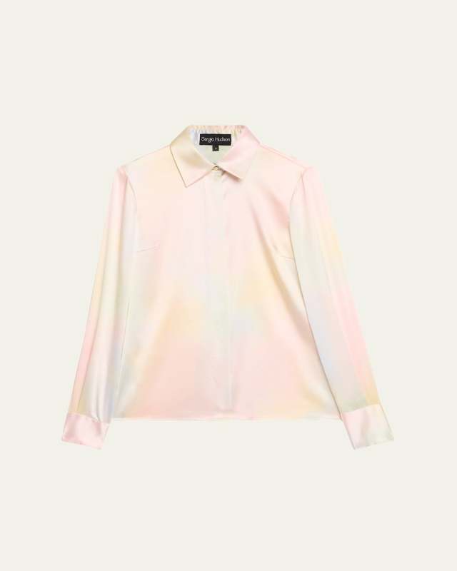 Watercolor Button-Down Silk Blouse